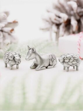 Silver Farm Animal Nativity Figurine Set - Holiday Table Accents